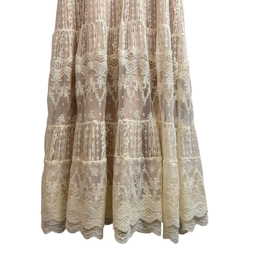 Sundance Lady Annie Embroidered Mesh Dress Lace Tiered V Neck Small Country Chic - Picture 4 of 12